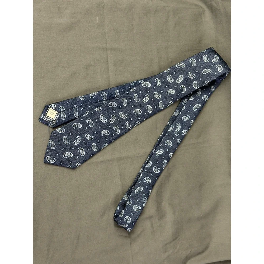 Jos A Bank 1905 Necktie Mens OS Navy Blue Excellent Silk Paisley Herringbone Tie